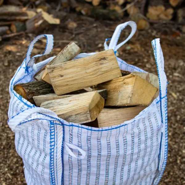 Close-up of a Barrow bag of hardwood firewood delivered for sale in Stowmarket